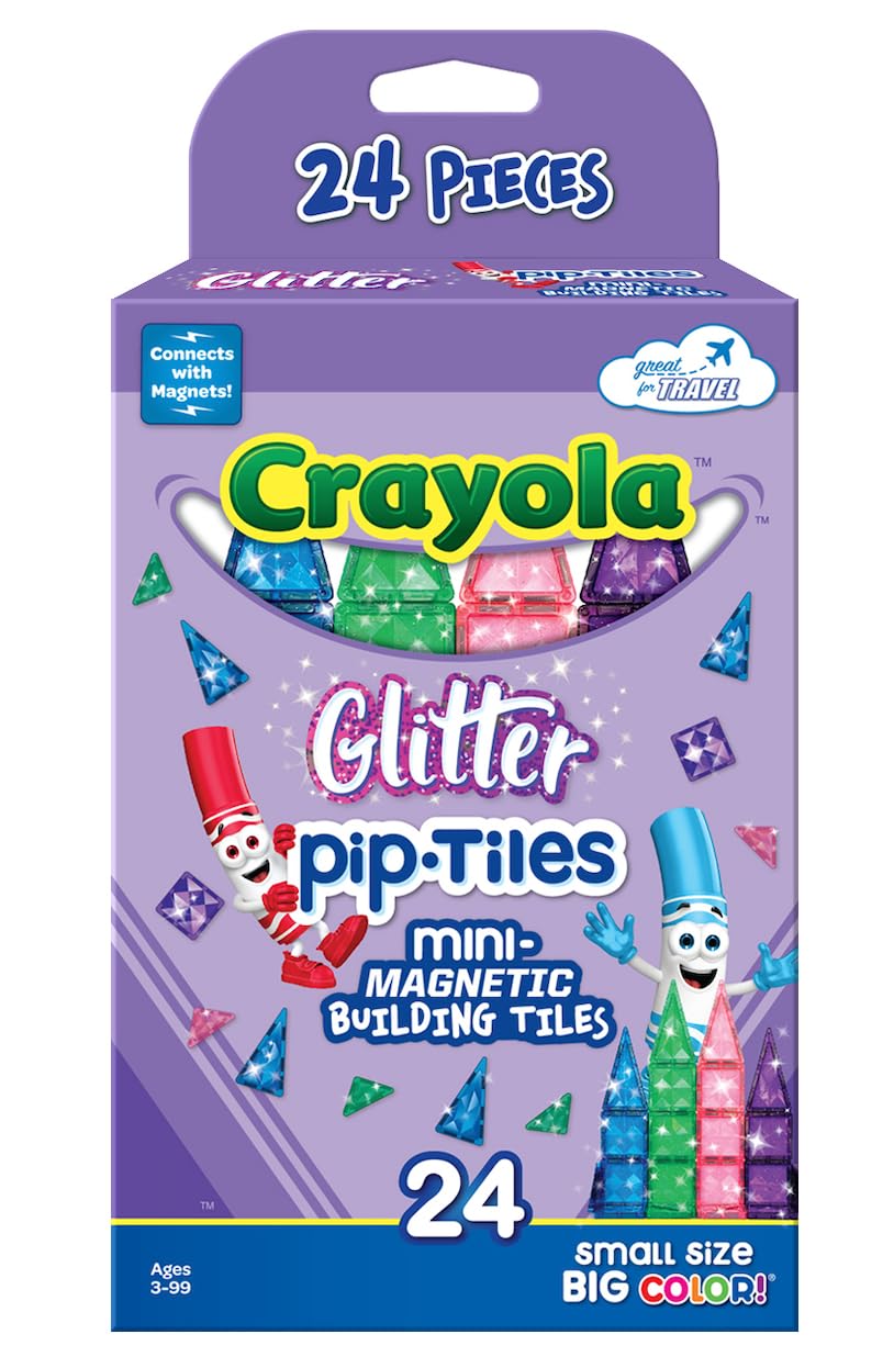 Crayola mini magnetic PIP-Tiles glitter set shown in a creative arrangement for STEM fun.