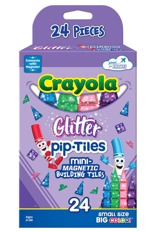 Crayola mini magnetic PIP-Tiles glitter set shown in a creative arrangement for STEM fun.
