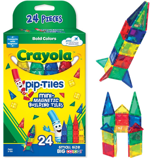 CreateOn Crayola Mini Magnetic PIP-Tiles bold colors set for imaginative building on trips.