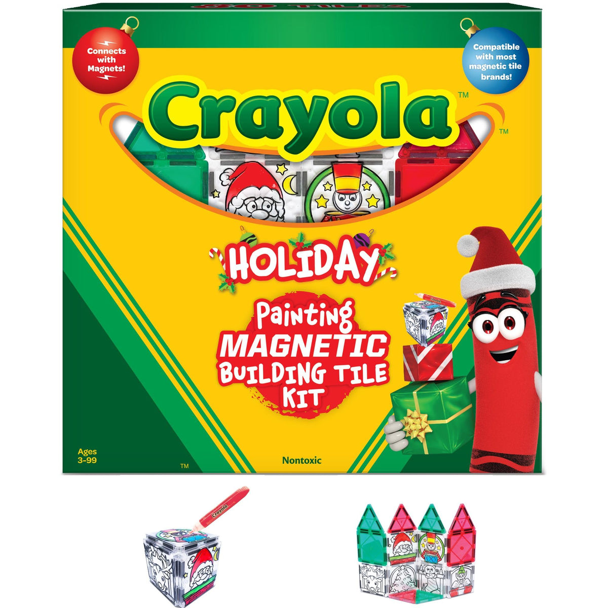 CreateOn Crayola PaintOn Holiday magnetic tiles pack for imaginative on-the-go building