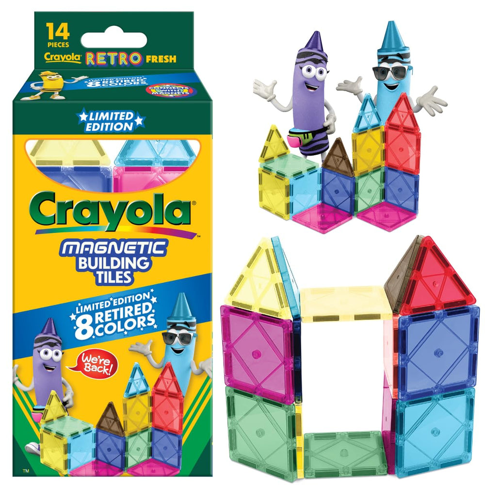 CreateOn Crayola Retro Magnetic Tiles close-up of colorful pieces for hands-on creative play