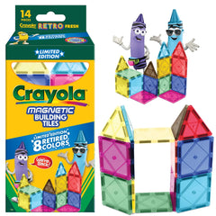 CreateOn Crayola Retro Magnetic Tiles close-up of colorful pieces for hands-on creative play