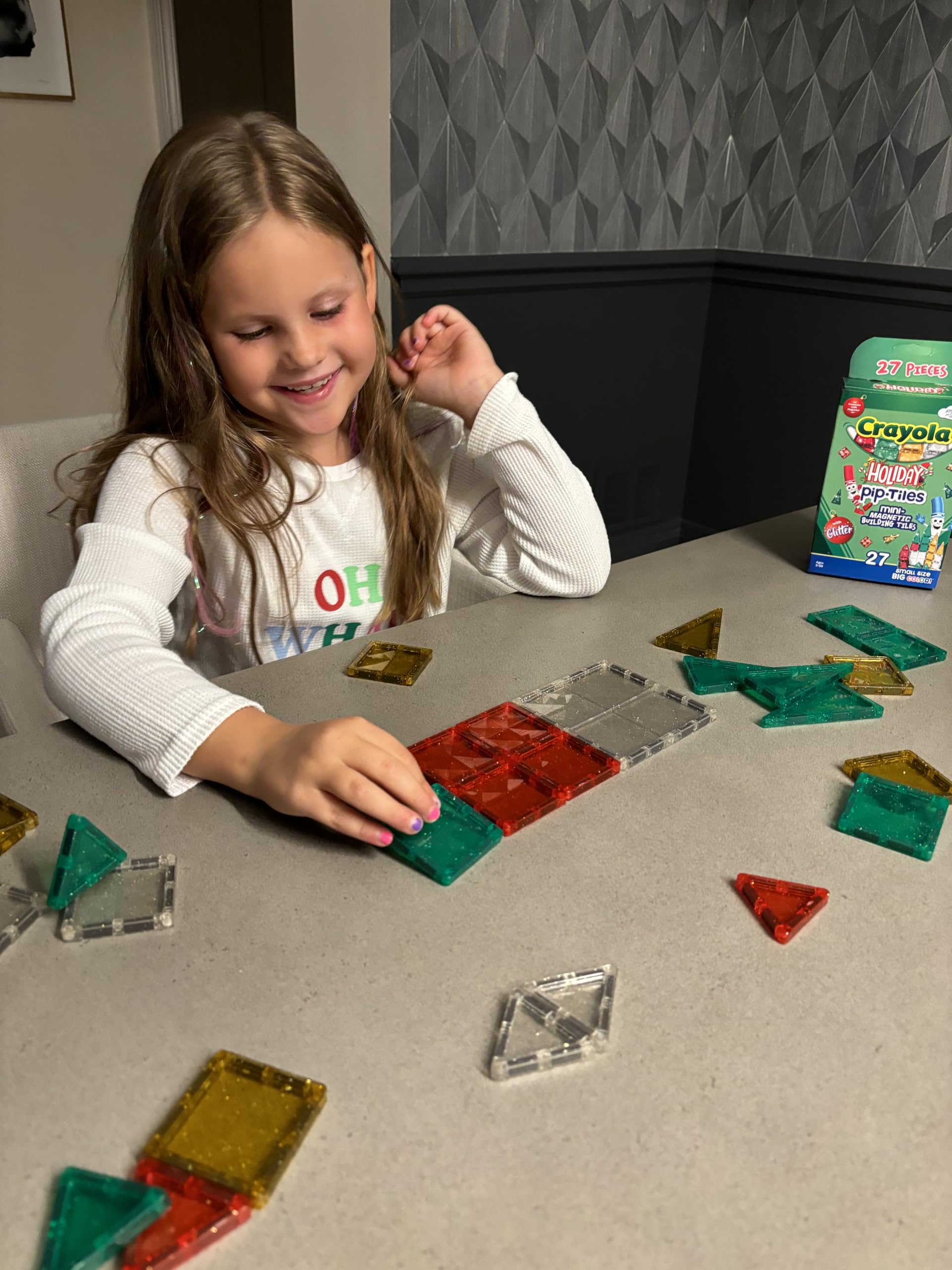 CreateOn Crayola magnetic tiles with kid-friendly handles for easy setup.