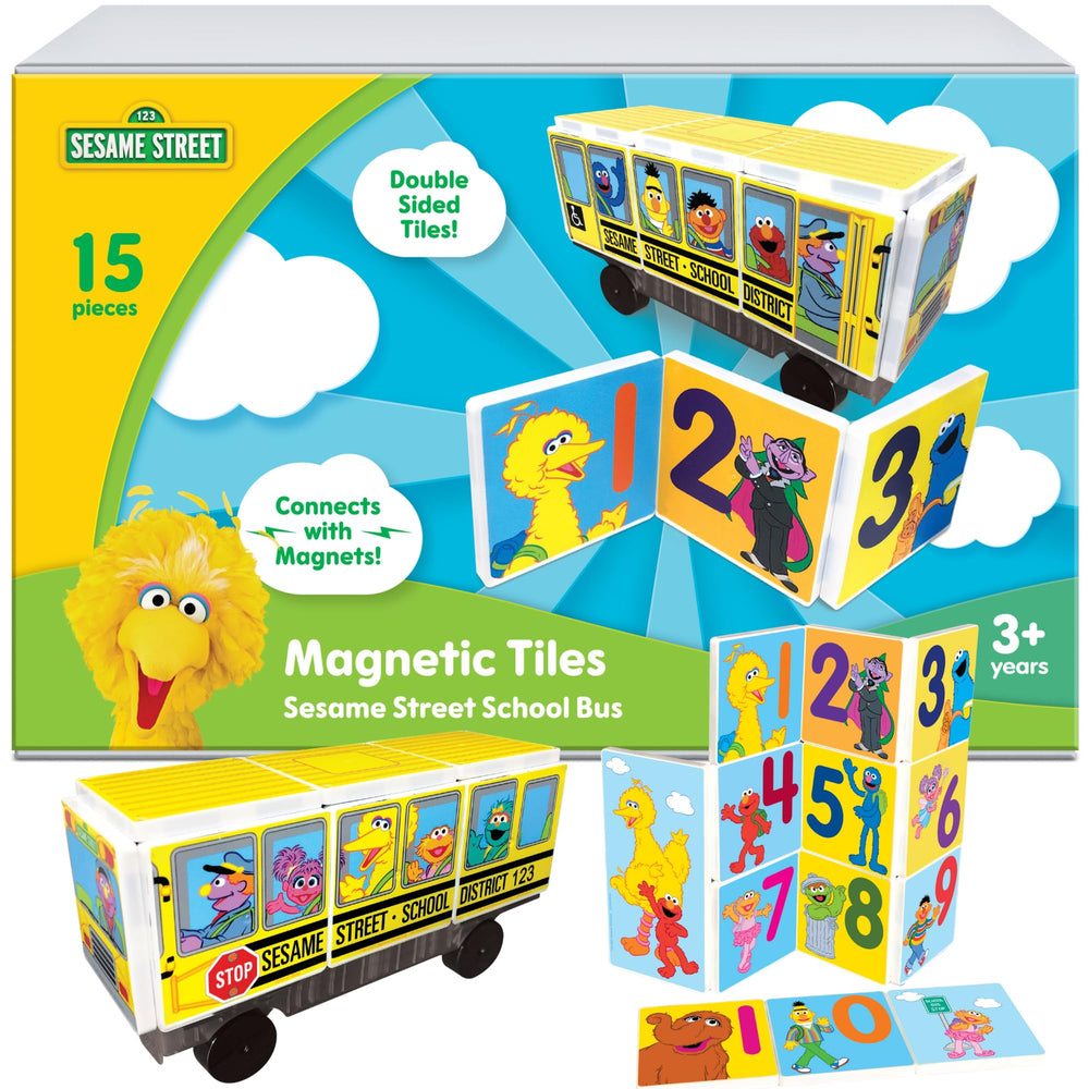 CreateOn Sesame Street bus tiles featuring Elmo and friends for imaginative play