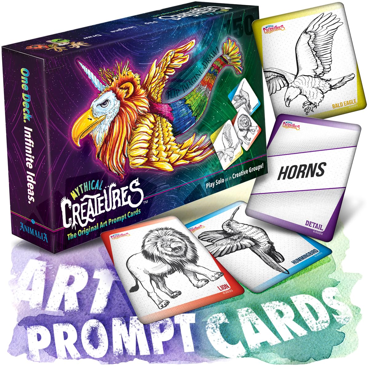 Createures Mythical Creatures prompt card game cover inspires fantasy drawing ideas