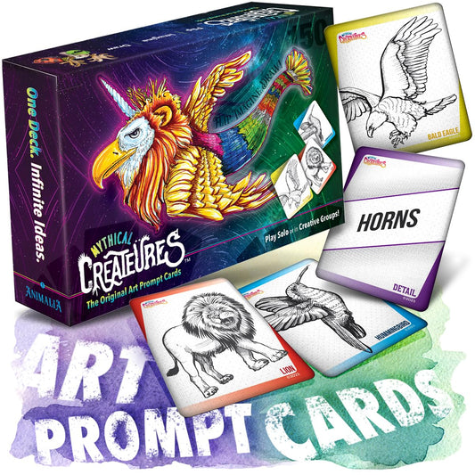 Createures Mythical Creatures prompt card game cover inspires fantasy drawing ideas