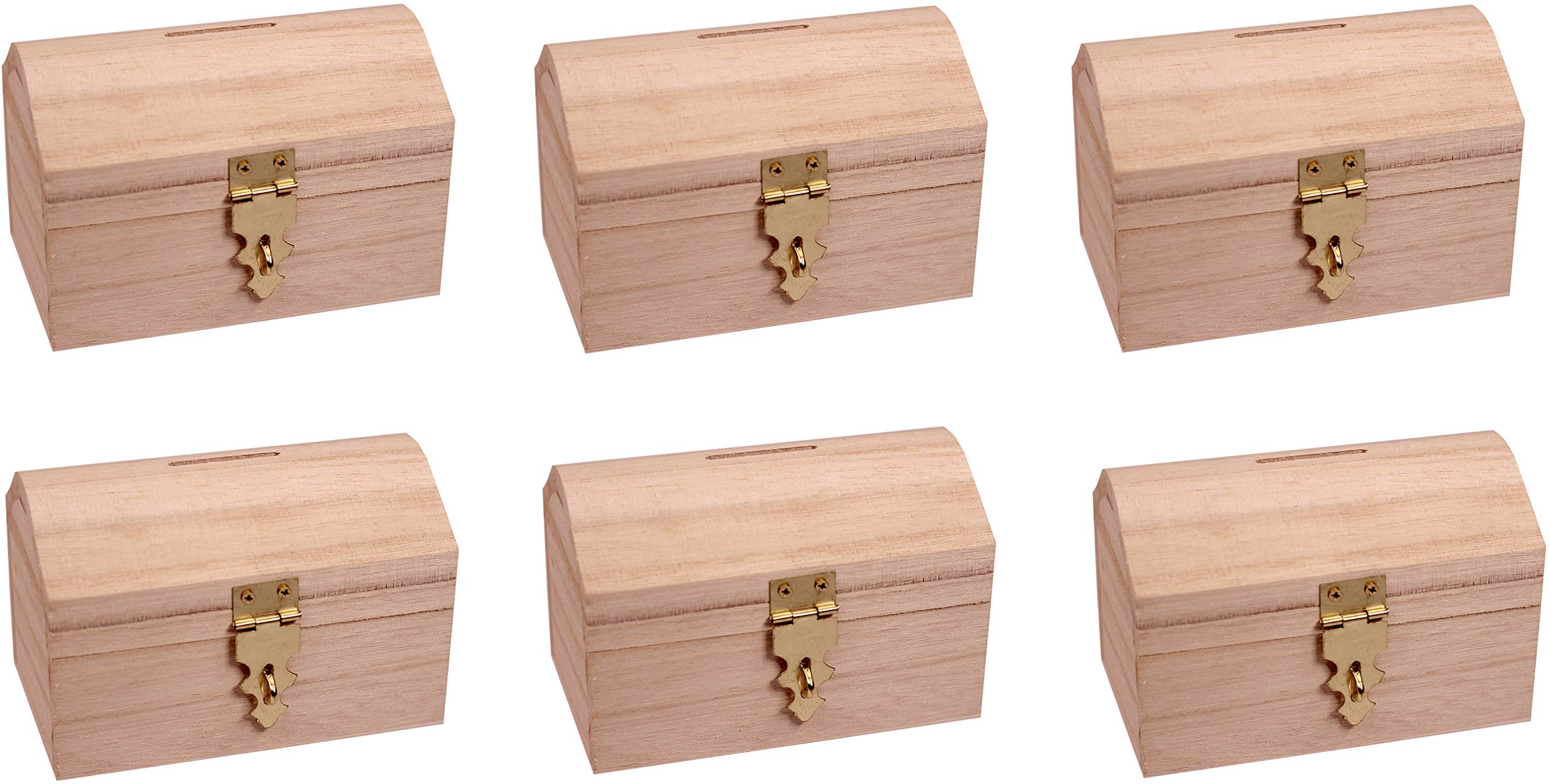 Creative Hobbies six-pack ready-to-decorate wood treasure chest with coin slot for DIY savings