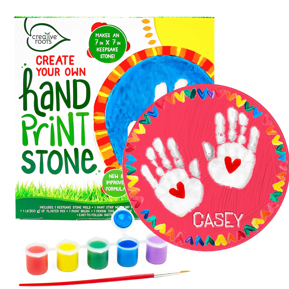 Creative Roots handprint stone kit creates a lasting 7x7 inch keepsake for display