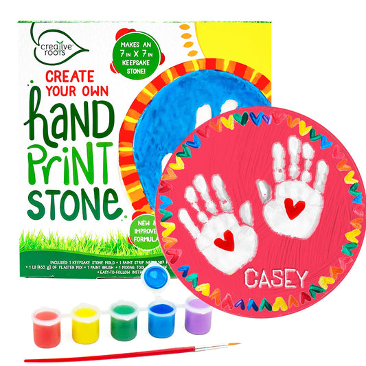 Creative Roots handprint stone kit creates a lasting 7x7 inch keepsake for display