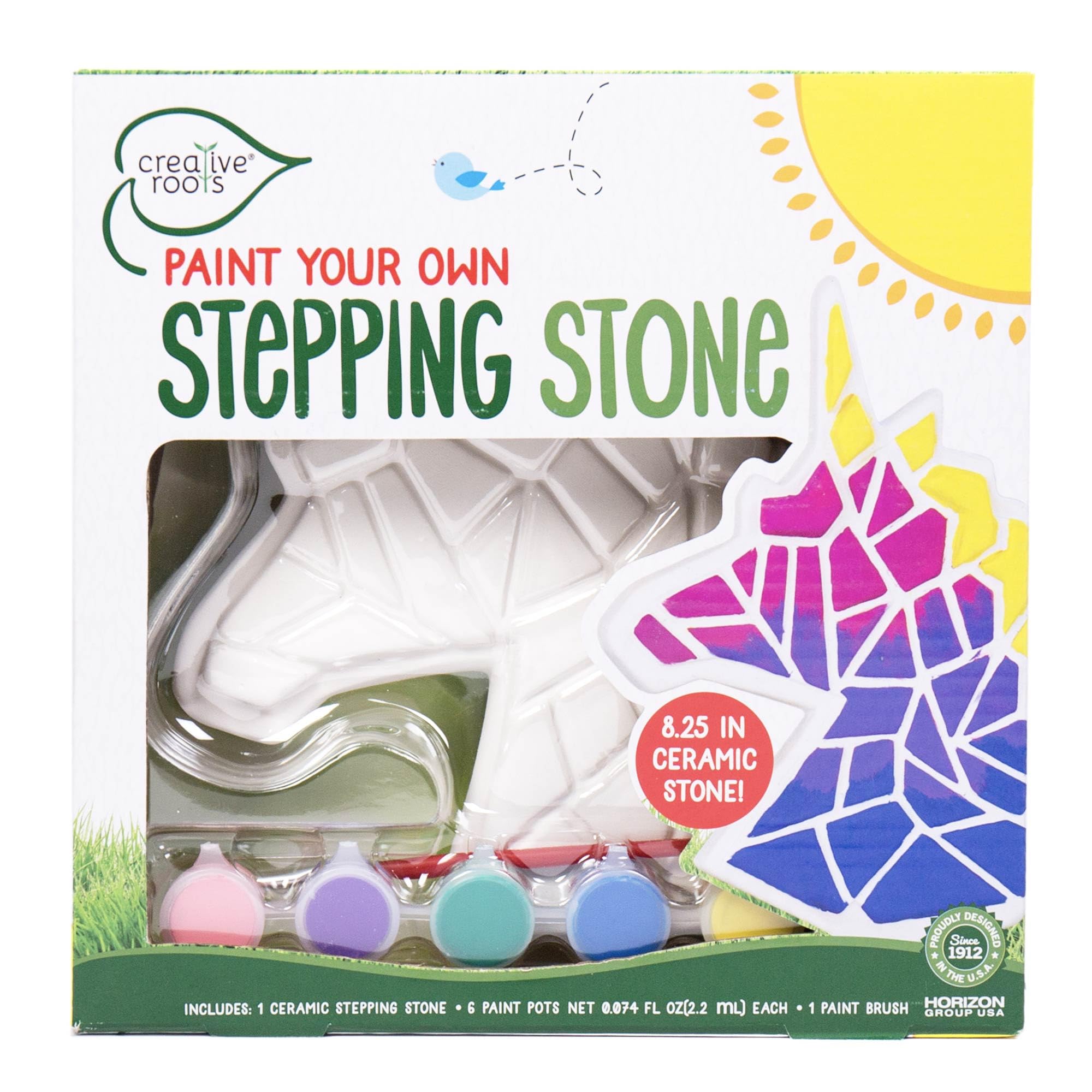 Creative Roots mosaic unicorn stepping stone ready to paint for kid-friendly creativity