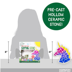 Creative Roots outdoor-ready unicorn stepping stone shown in a garden setting
