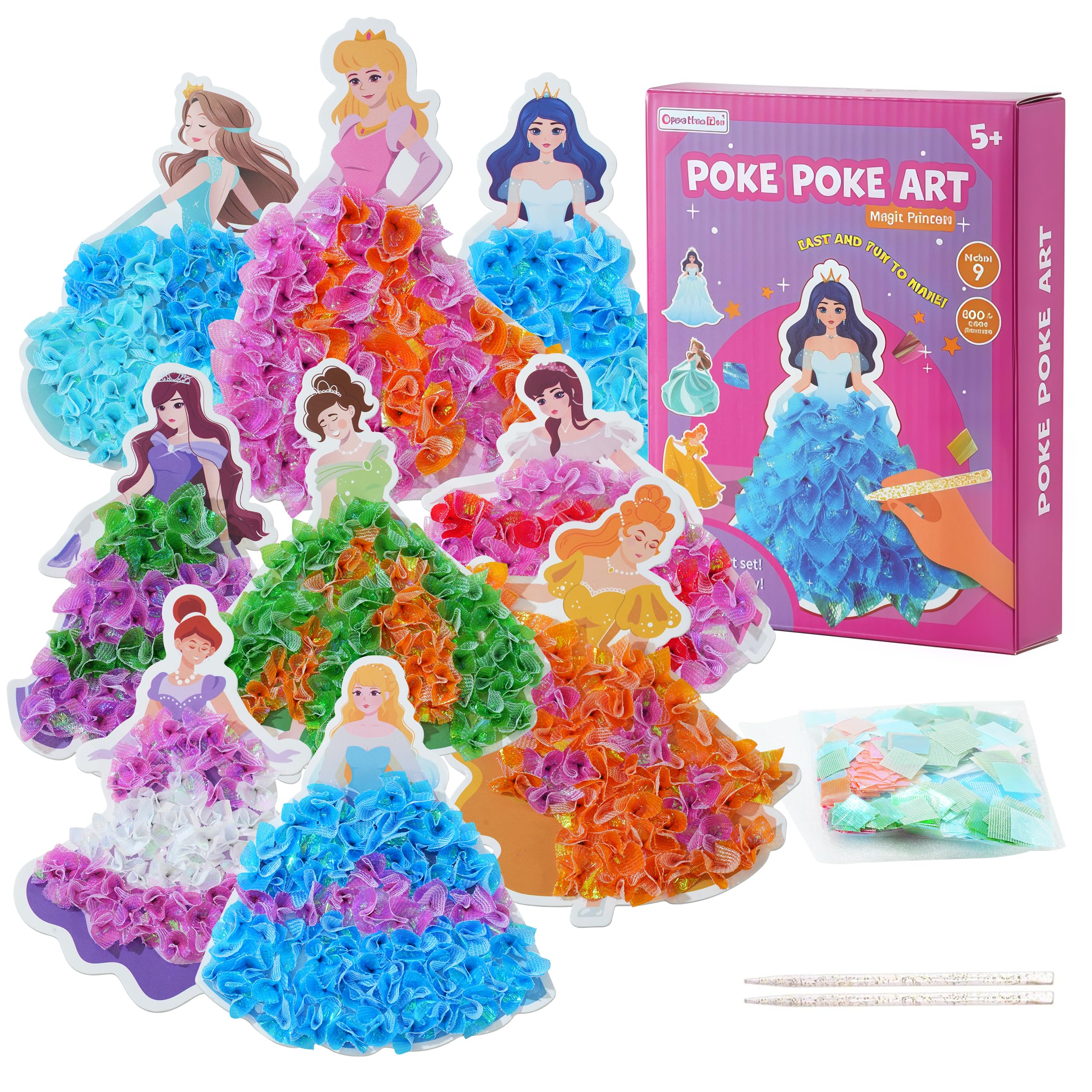 Creative Kimi 9pcs poke art kit princess costume—mess-free crafting for kids