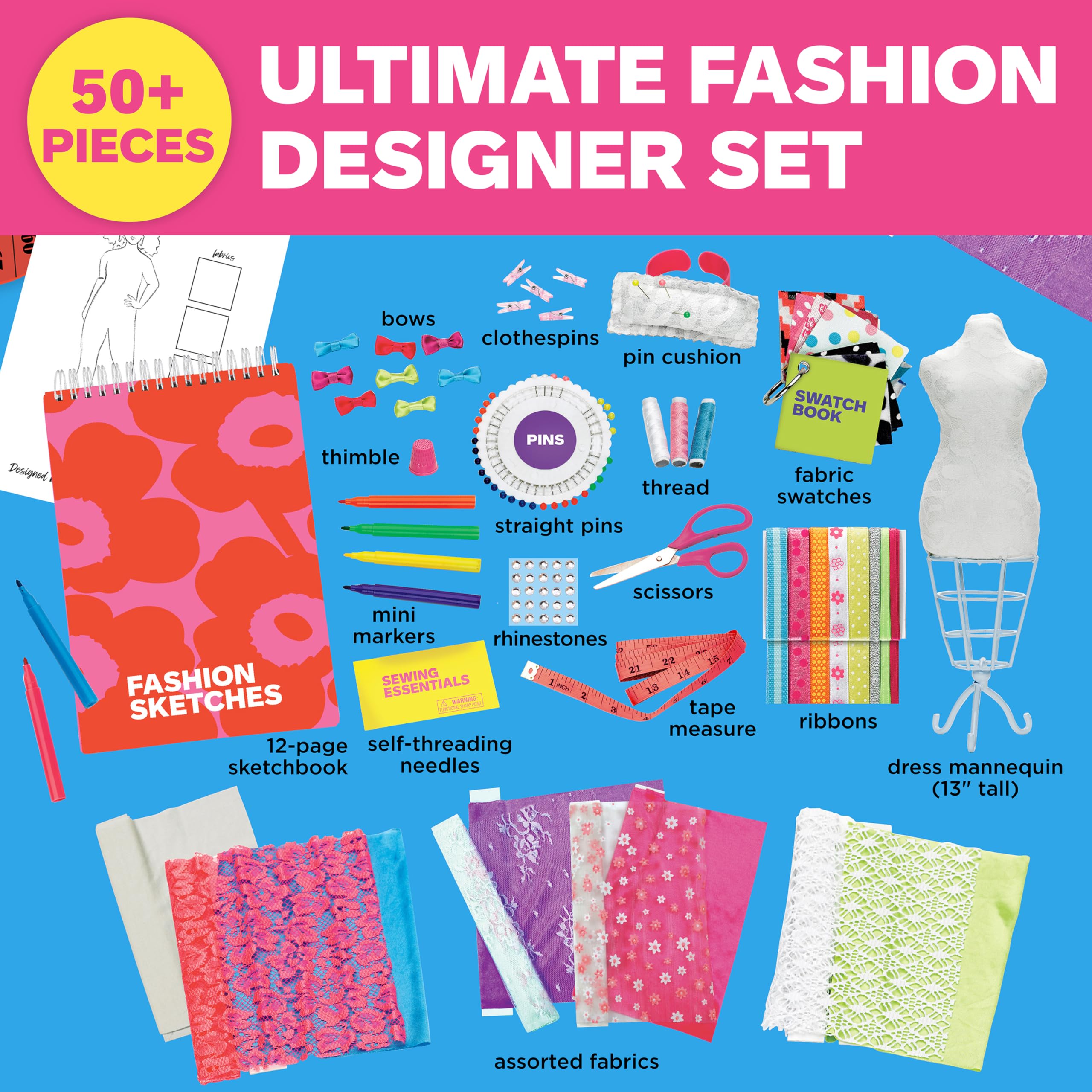 Creativity for Kids Design by You Fashion Studio fabric samples explore textures and color combos.