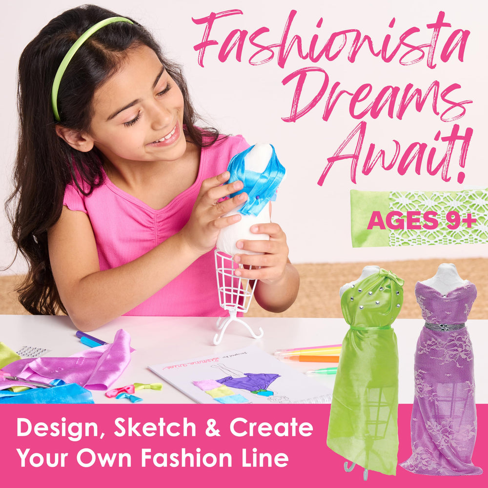 Creativity for Kids Design by You Fashion Studio sketchbook plans outfits before cutting fabric.
