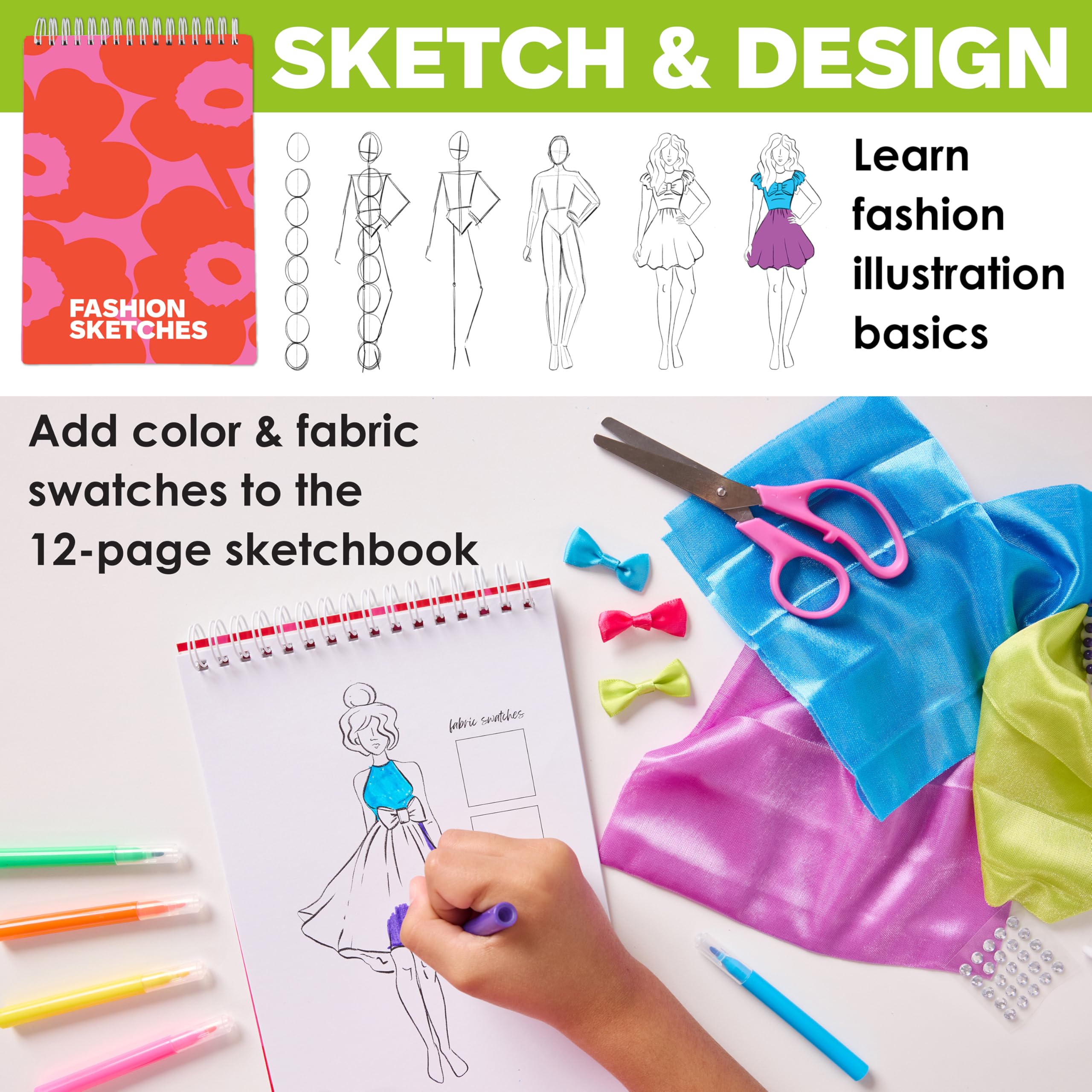 Creativity for Kids Design by You Fashion Studio swatch booklet coordinates palettes for cohesive looks.