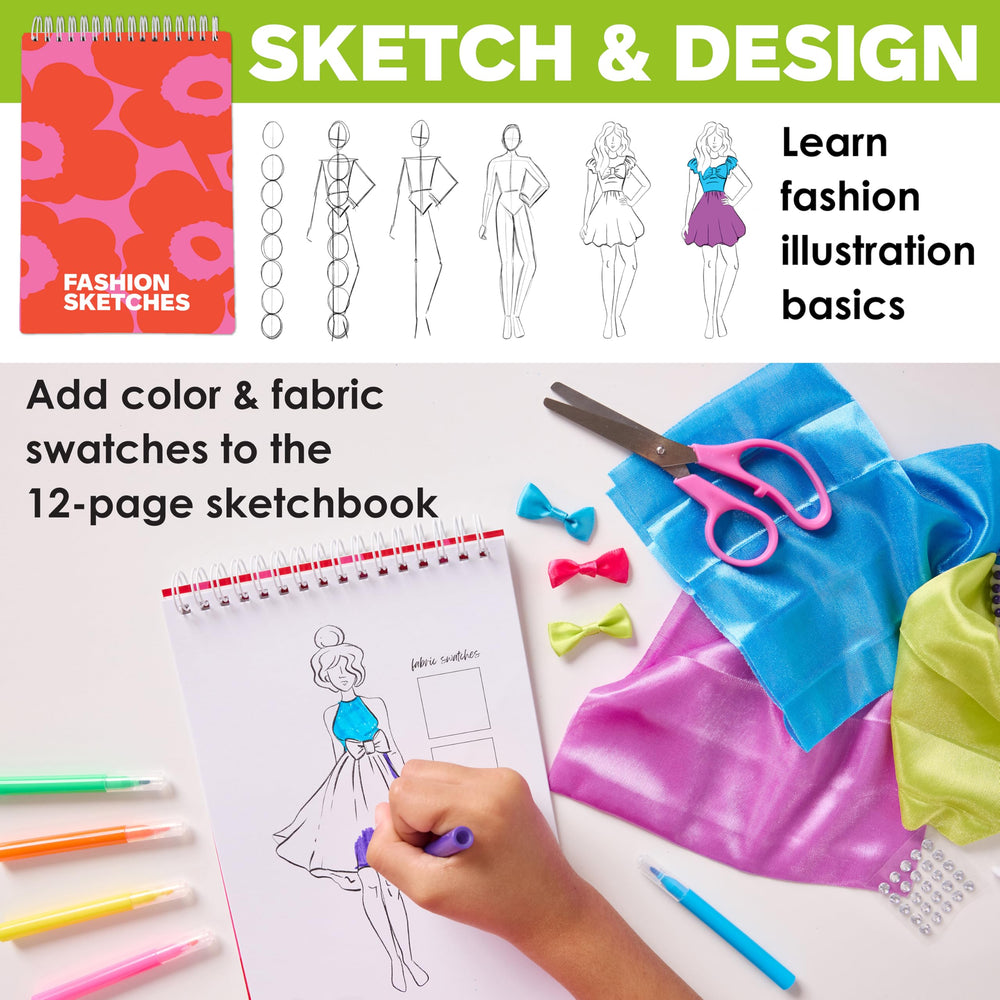 Creativity for Kids Design by You Fashion Studio swatch booklet coordinates palettes for cohesive looks.