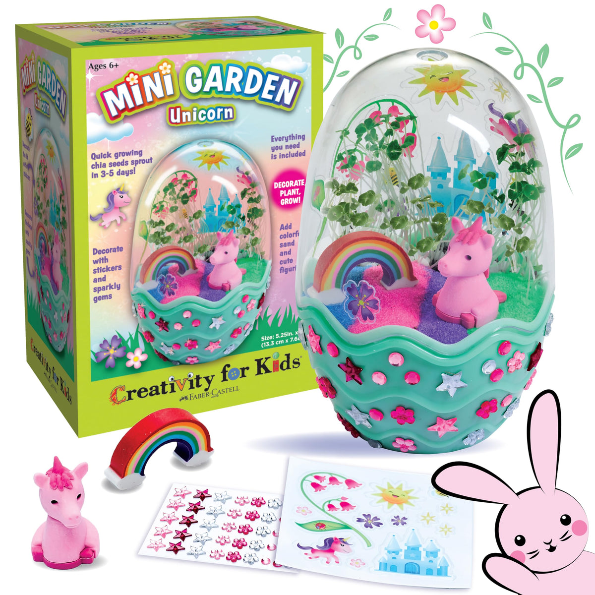 Creativity for Kids mini garden terrarium setup with unicorn accents for indoor fun.