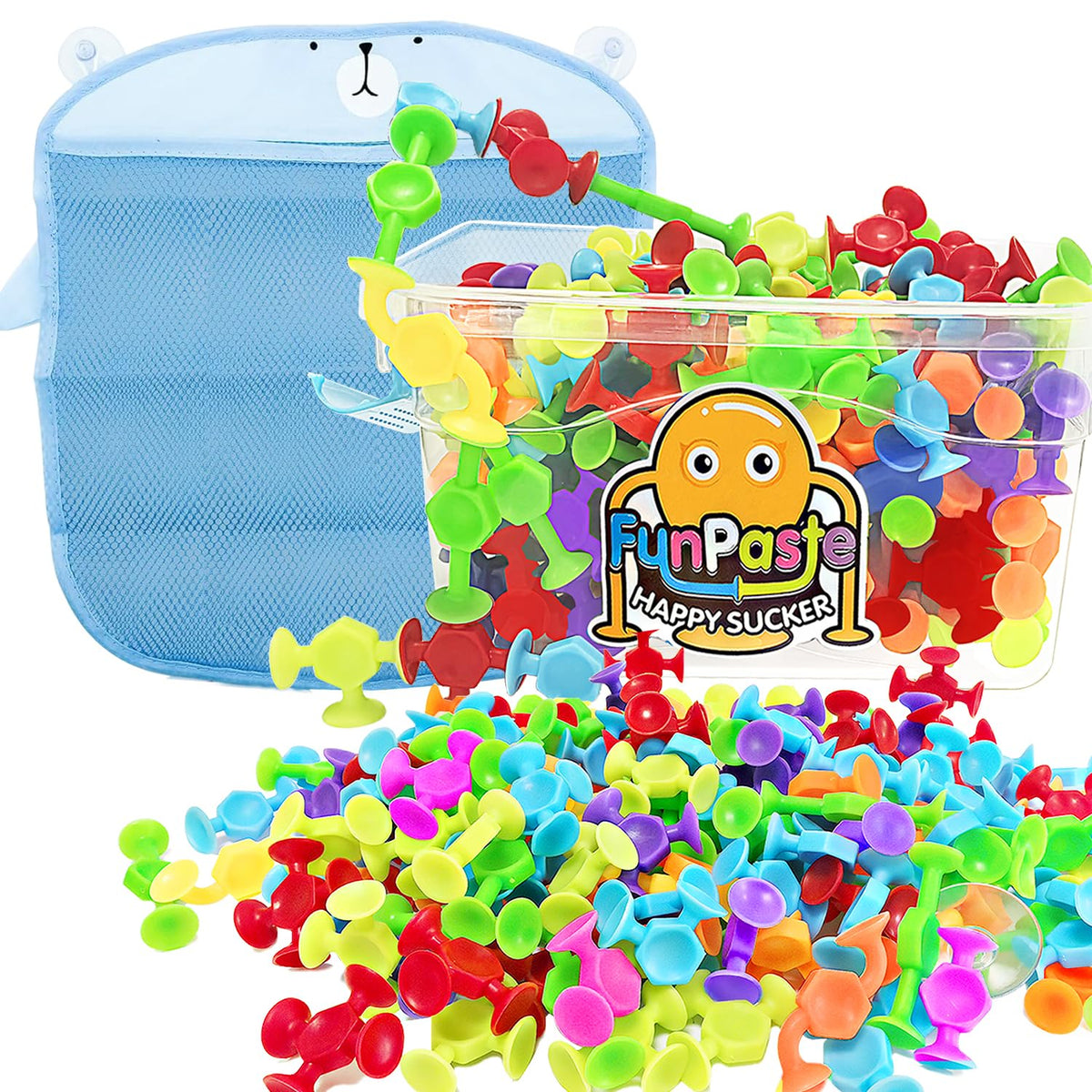 CreateView 165pcs suction bath toy demonstrates strong suction for bath time play.