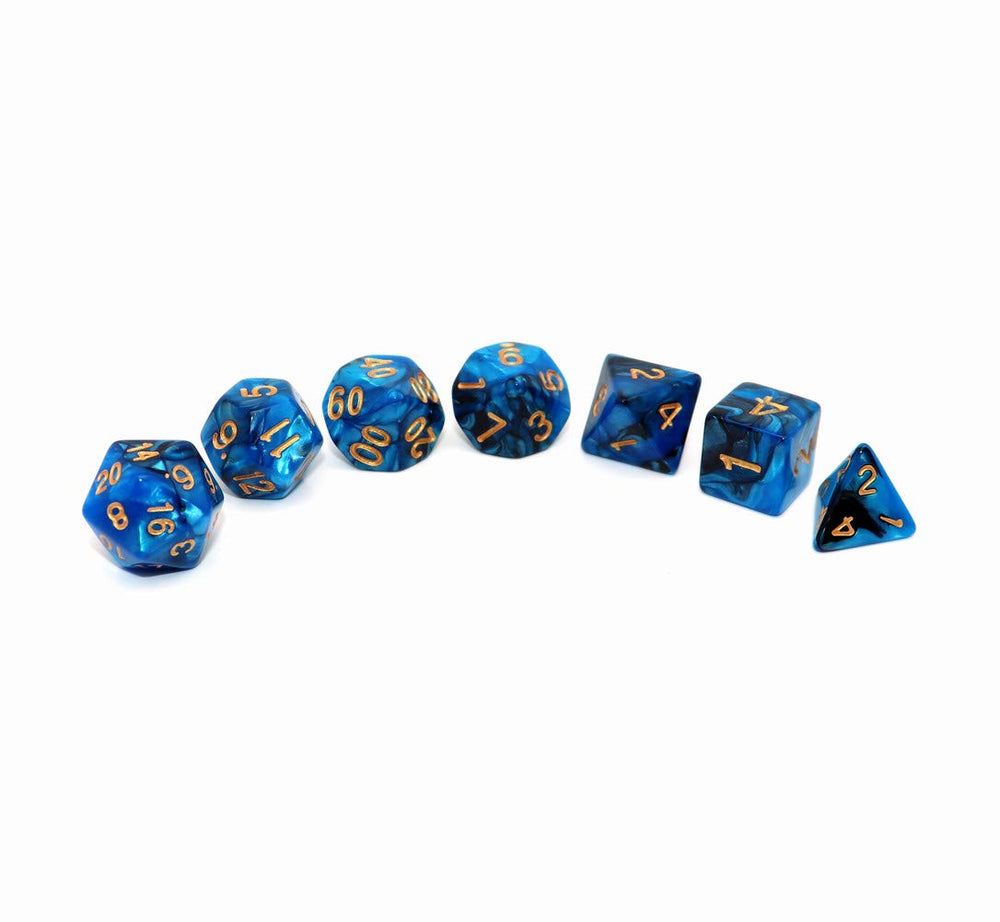 CREEBUY blue-black D12 die with gold numerals for clear rolls.