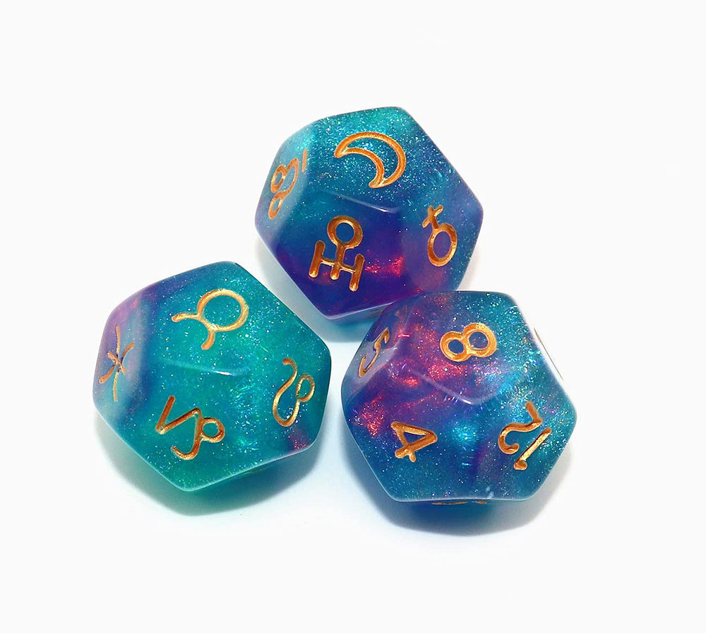 CREEBUY D12 dice brown glitter set for constellation divination and gifting.