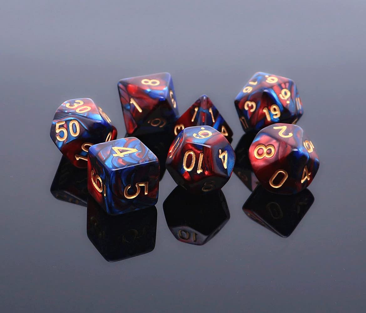 CREEBUY D20 in red and blue illustrates balanced dice for consistent rolls.