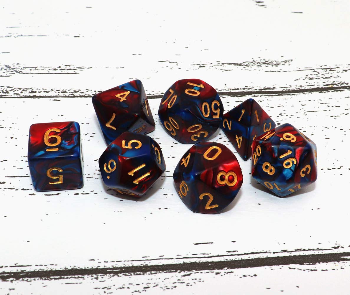 CREEBUY red-blue dice set suitable for D&D, MTG, and tabletop RPG adventures.