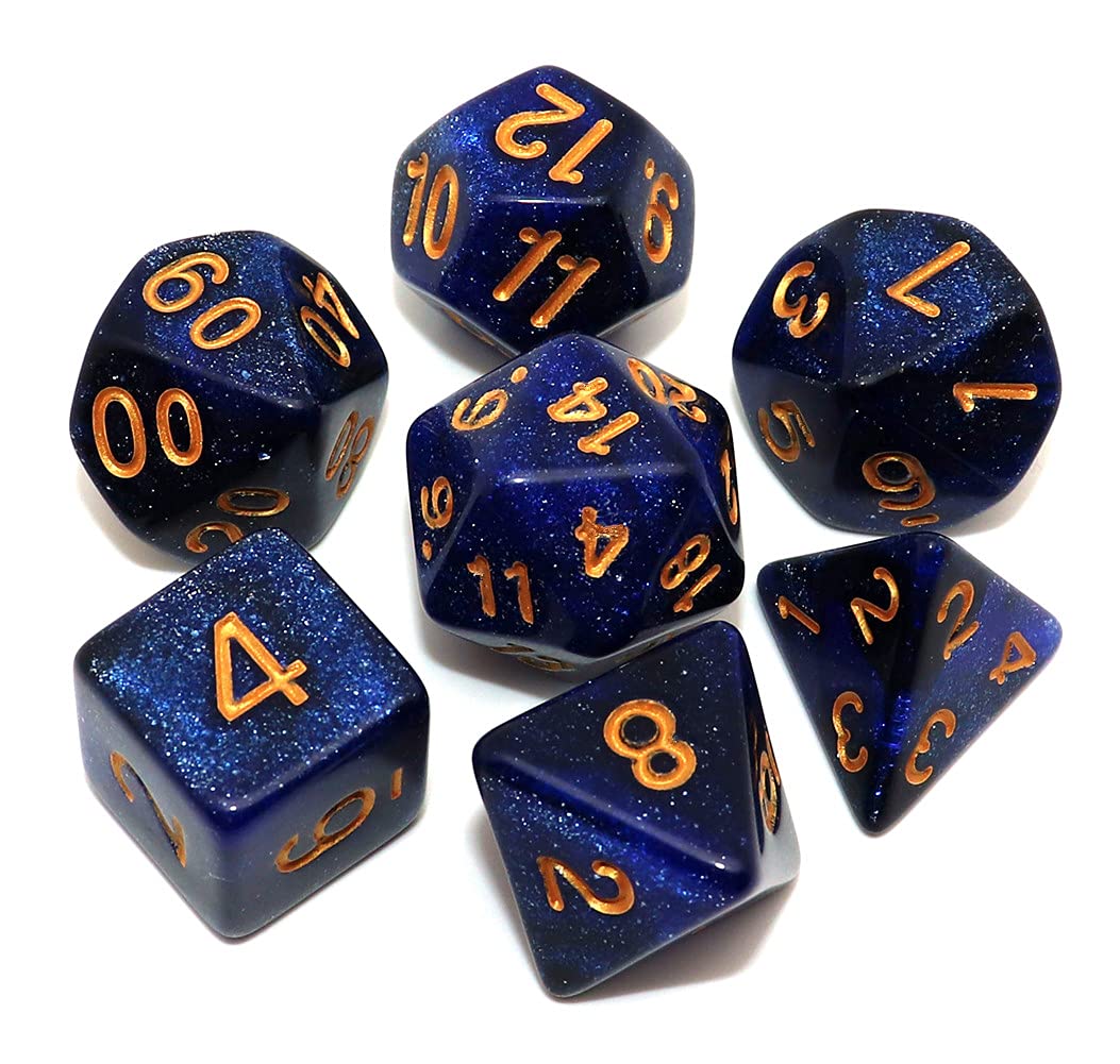 CREEBUY DND dice set in dark blue nebula colors for RPG use.
