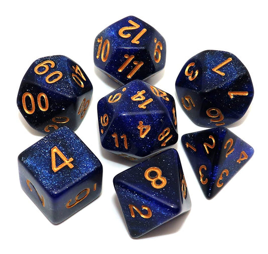 CREEBUY DND dice set in dark blue nebula colors for RPG use.