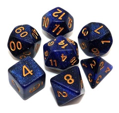 CREEBUY DND dice set in dark blue nebula colors for RPG use.