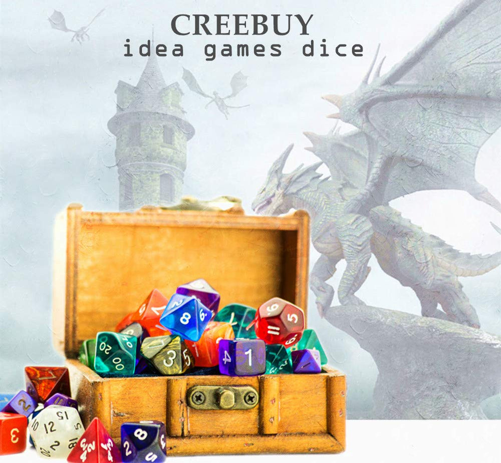 CREEBUY DND Dice Set eco-friendly acrylic material for rich color and durability.