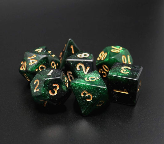 CREEBUY D12 glitter dice in green-black nebula finish, balanced for fair rolls
