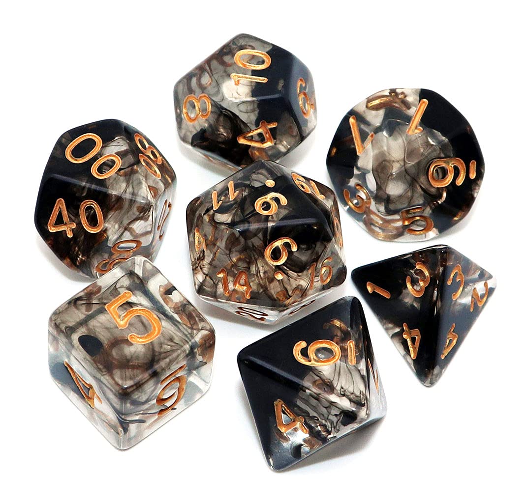 CREEBUY 7-piece DND dice set in transparent black cloud mix enhances readability during gameplay.