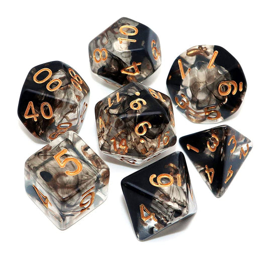 CREEBUY 7-piece DND dice set in transparent black cloud mix enhances readability during gameplay.