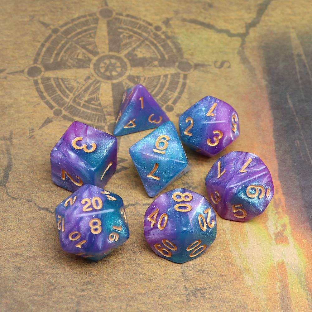 CREEBUY glitter polyhedral dice with easy-to-read golden numbers for gameplay