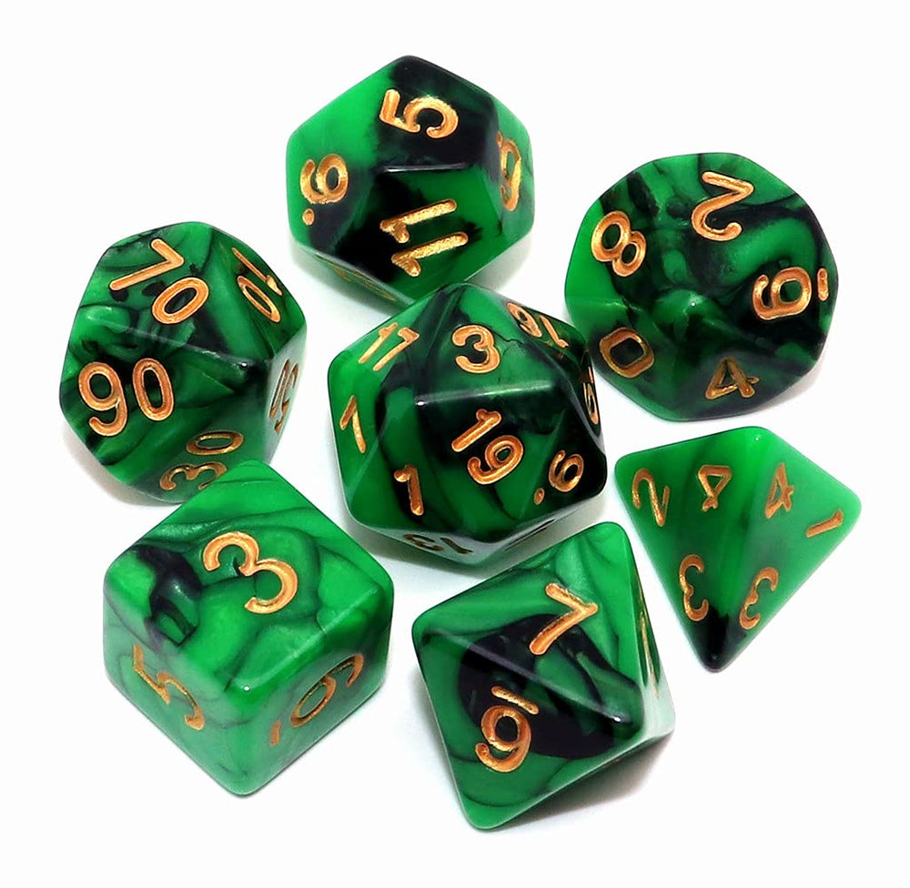 CREEBUY green-black DND dice set with gold-number faces for D&D sessions
