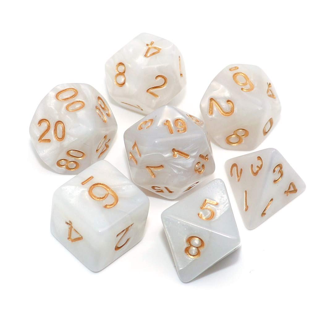 CREEBUY pearl white DND dice set with gold numbers for easy reading and balanced rolls