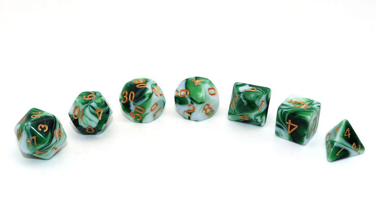 CREEBUY green-white D&D d12 dice close-up showing balanced feel for reliable rolls.