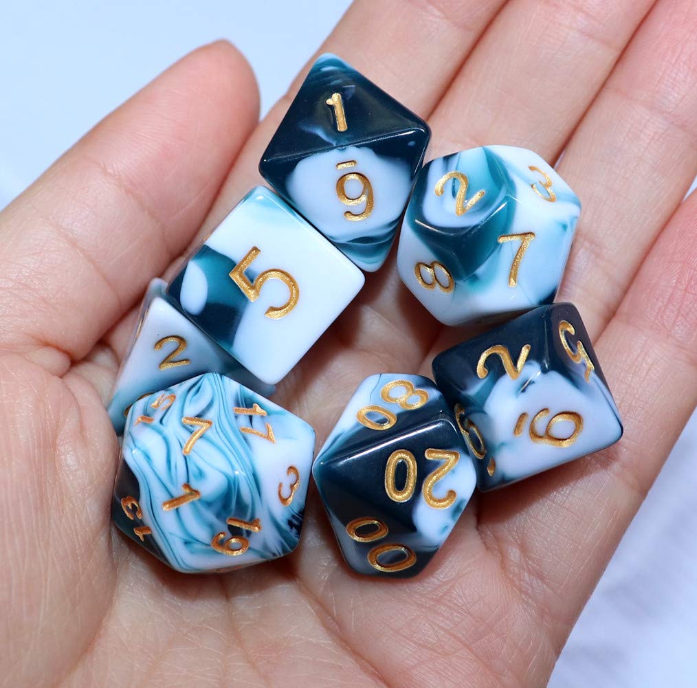 CREEBUY teal and white D&D D4 dice compact and portable for tabletop play.