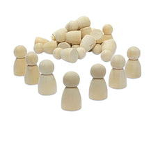 Cregugua birch hardwood peg dolls sanded smooth for safe handling and painting.