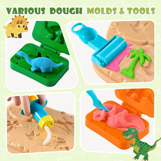 Crelloci dino world tools and molds for creative dinosaur scenes.