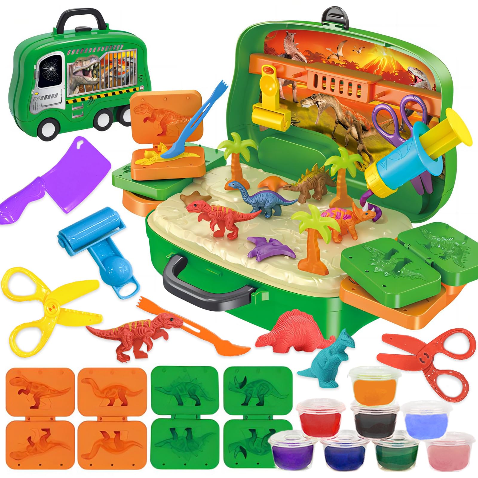 Crelloci dinosaur color dough set case with wheels for easy portability.