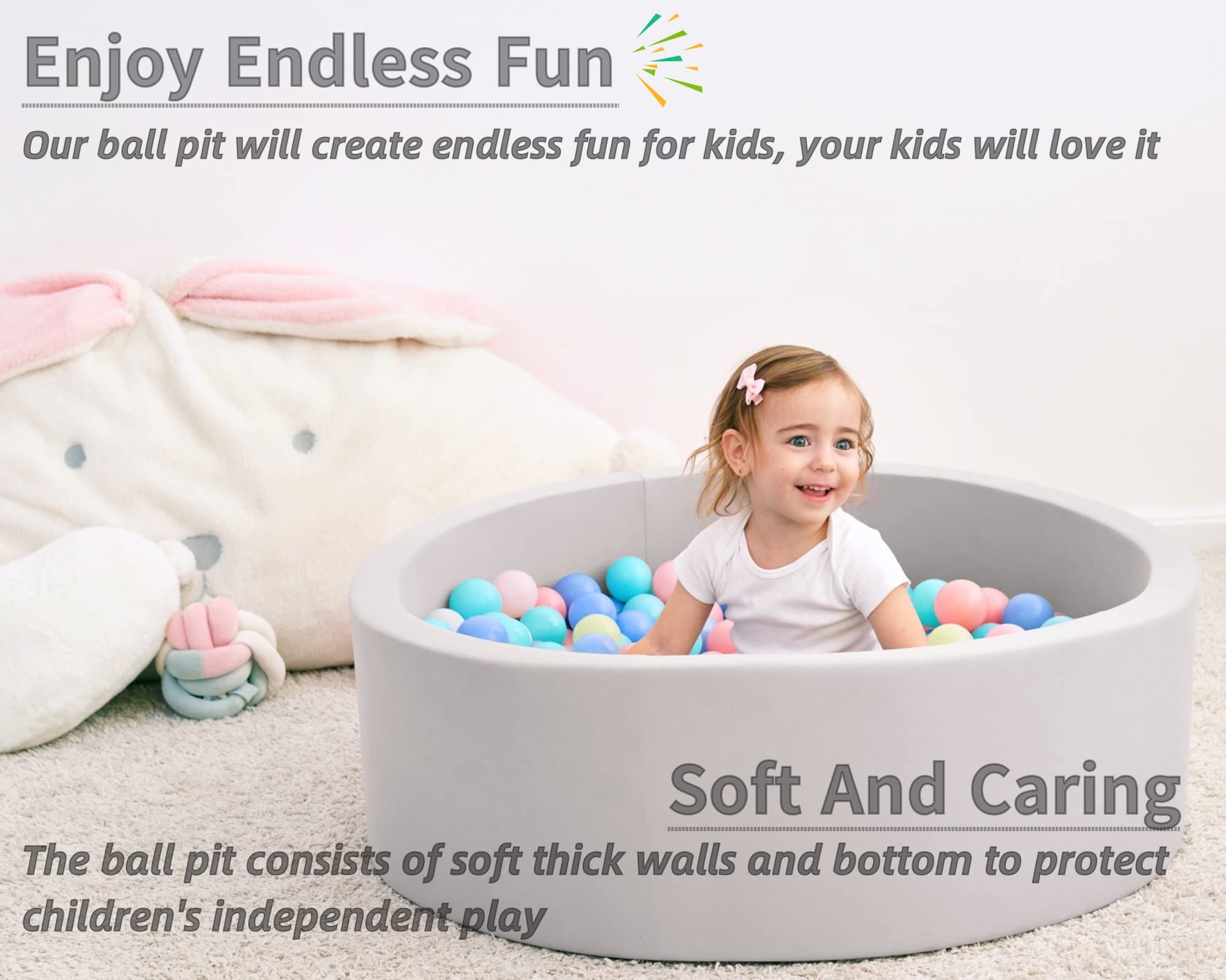 Crenailro toddler playing in ball pit for safe, contained fun.