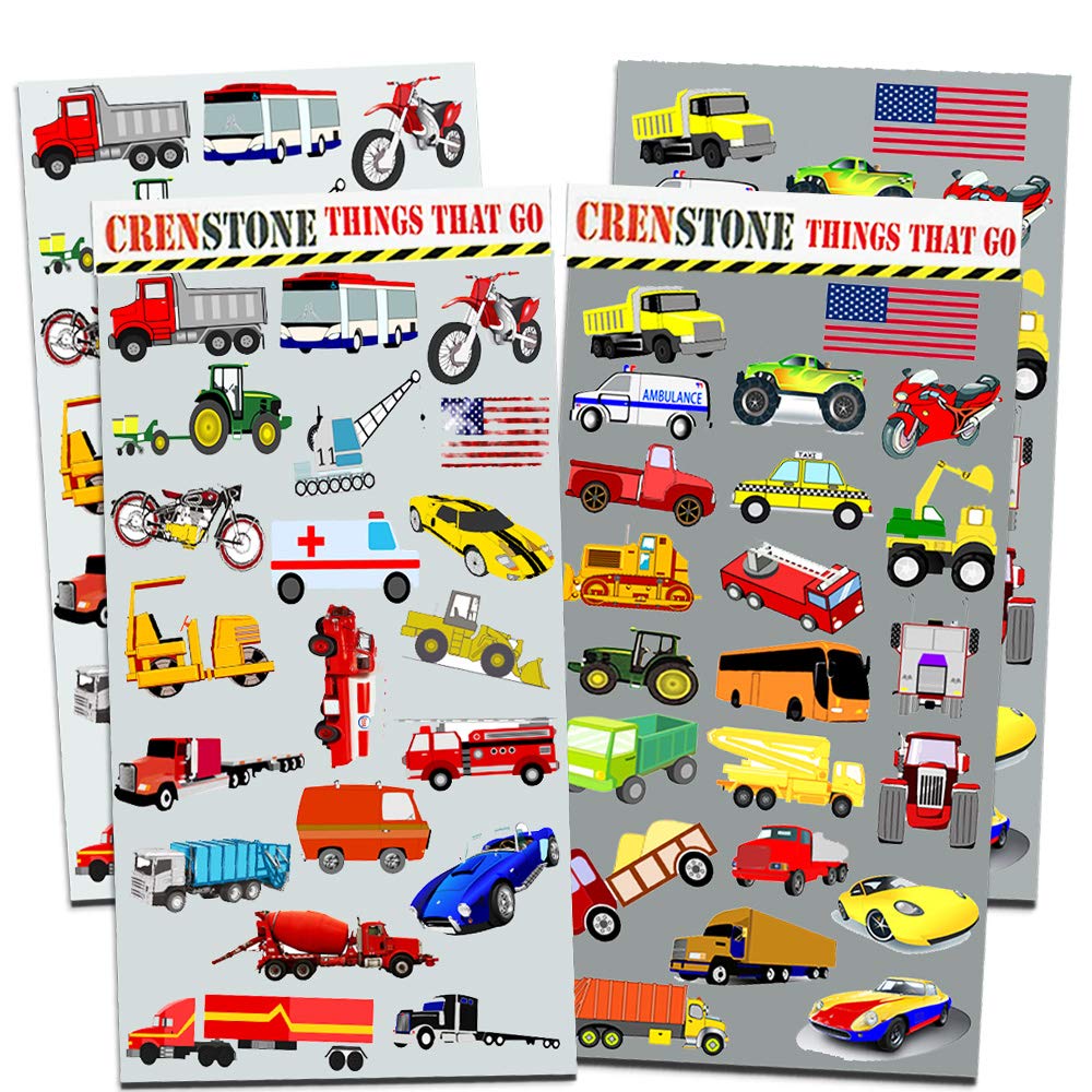 Crenstone eight sheets showcase cars, trucks, tractors and more for creative sticker art.