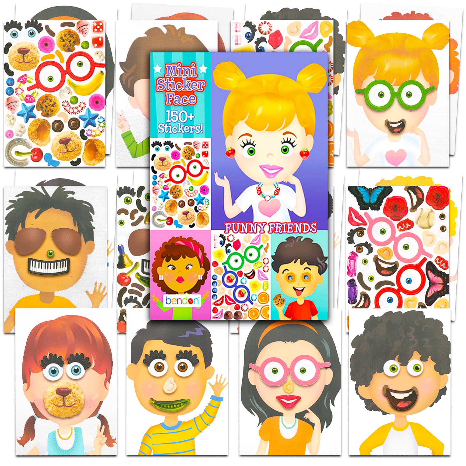 Crenstone Make-a-Face sticker sheets cover featuring Funny Friends for imaginative party crafts.