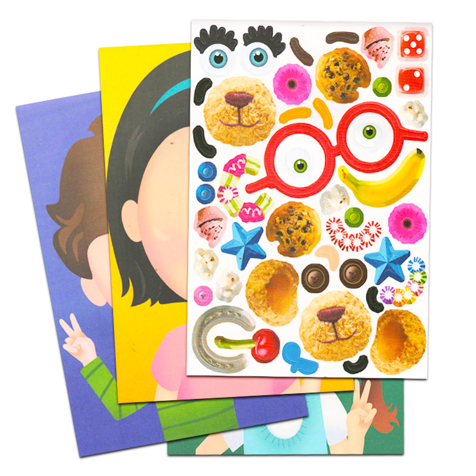 Crenstone Make-a-Face sticker sheets in use for party favors and DIY invitations.