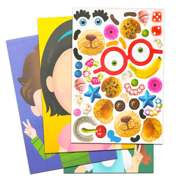 Crenstone Make-a-Face sticker sheets in use for party favors and DIY invitations.