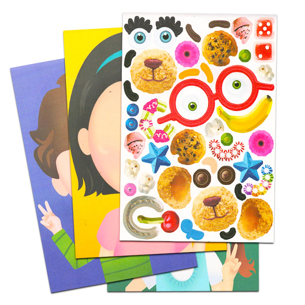 Crenstone Make-a-Face sticker sheets in use for party favors and DIY invitations.