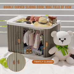 Creproly doll wardrobe with 10 hangers neatly displaying doll outfits
