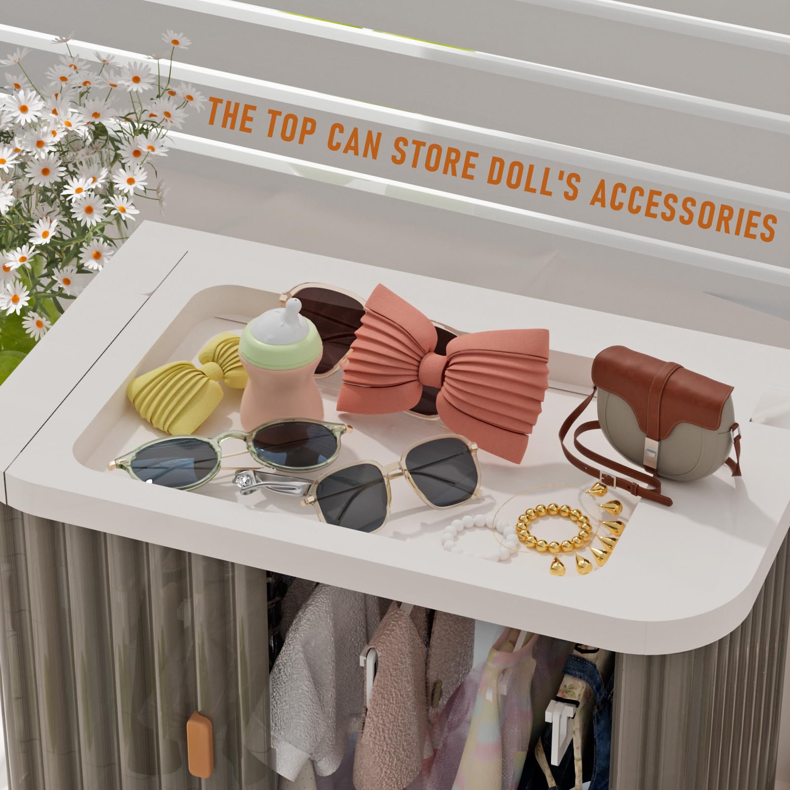 Creproly doll wardrobe top shelf for accessories and tiny items