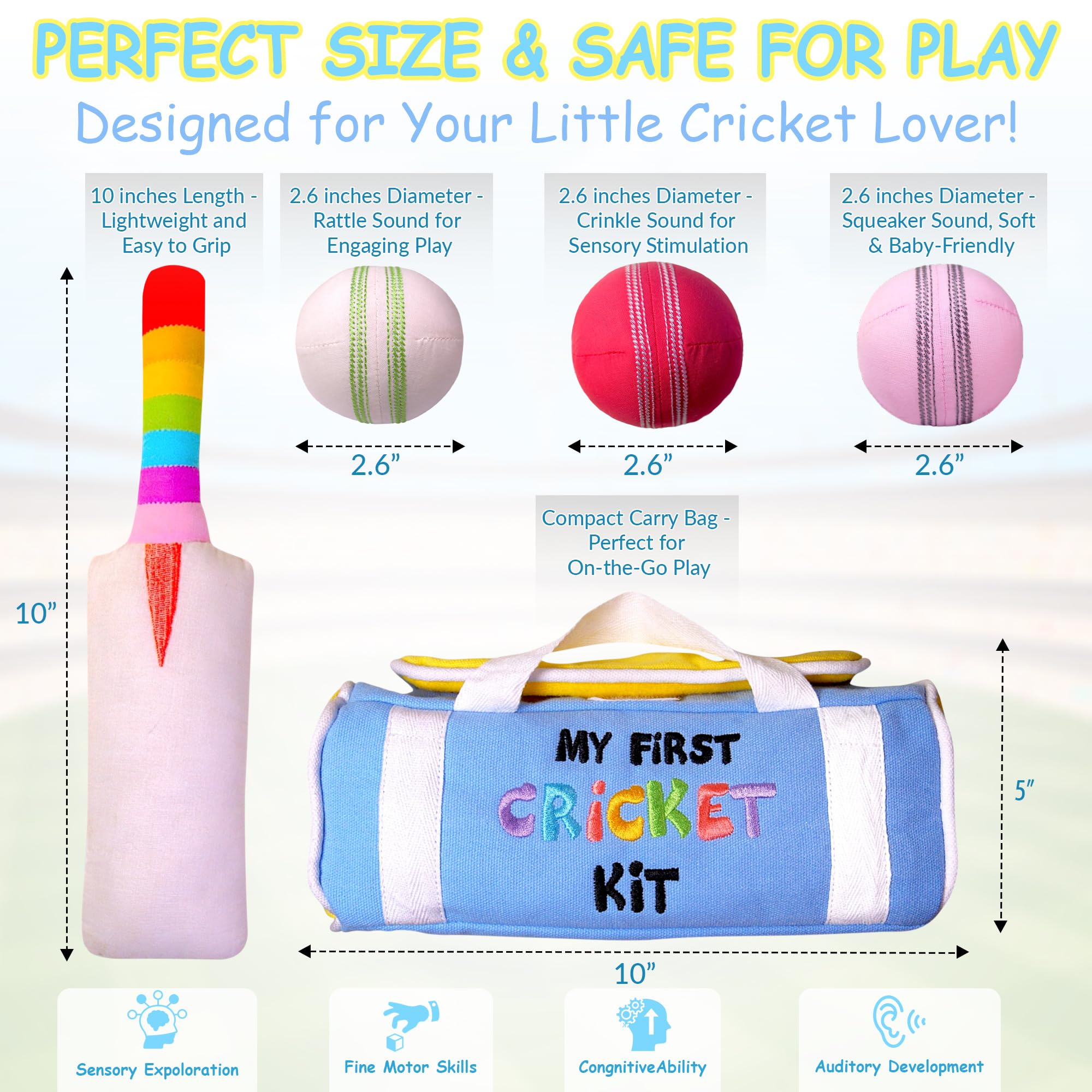 CRICBABY My First Cricket Kit crinkle ball red invites tactile discovery.